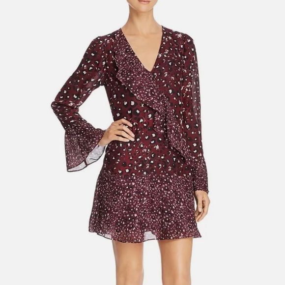 Parker Dress Burgundy Kimberly Flounce Cheetah Print Lined - Picture 1 of 10